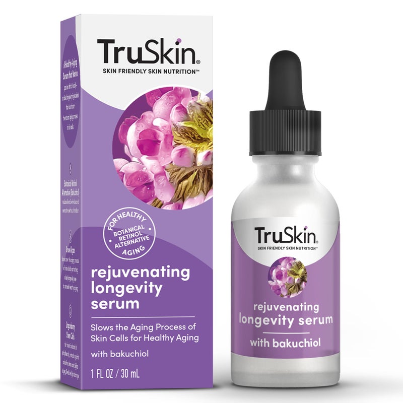 TruSkin Longevity Bakuchiol Serum  Rejuvenating Face Serum with Lingonberry Stem Cells  Snow Algae  Healthy Aging Gentle Retinol Alternative  Improves Appearance of Wrinkles 1 fl oz
